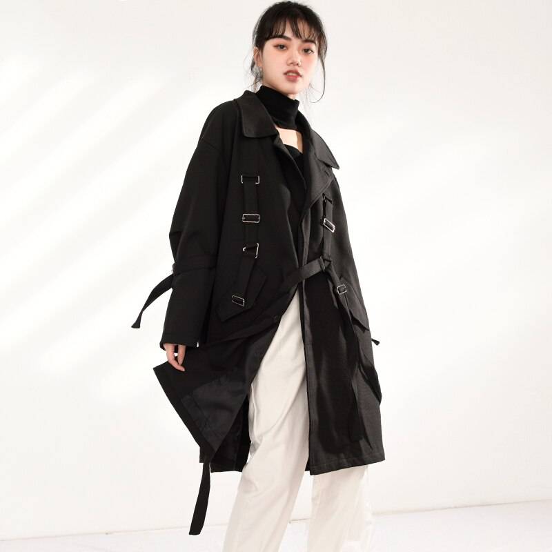 Women's Strappy Tactical Style Oversized Coat — Distinctive strap details