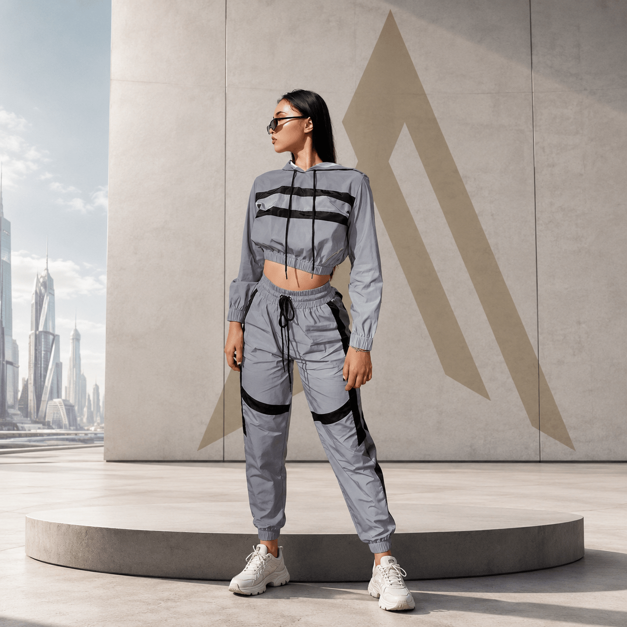 Women's Striped Reflective Techwear Crop Top and Joggers Set - ATLAS 1