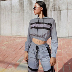 Women's Striped Reflective Techwear Crop Top and Joggers Set - ATLAS 1