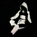 Women's Striped Reflective Techwear Crop Top and Joggers Set - ATLAS 1