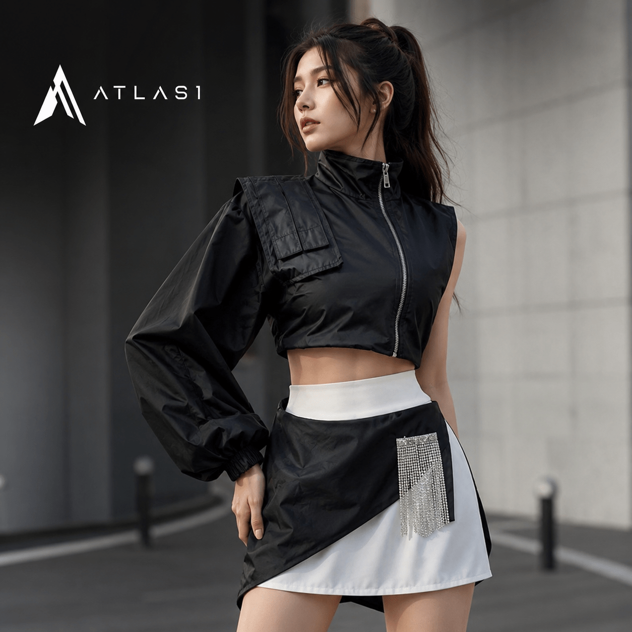 Women's Techwear Asymetric One Shoulder Jacket - ATLAS 1