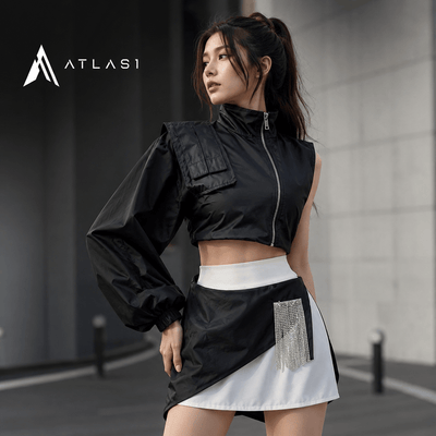 Jaqueta Techwear Feminina Assimétrica de Um Ombro
