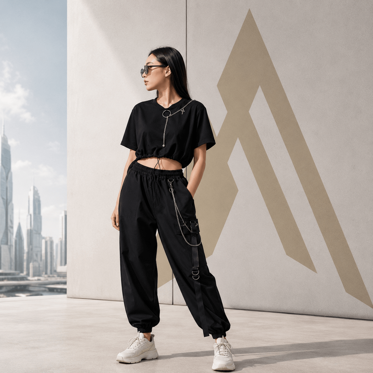 Women's Techwear Cargo Pants and Crop Sweatshirt Set - ATLAS 1