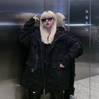 Women's Techwear Denim Oversized Pockets Black Jacket - ATLAS 1