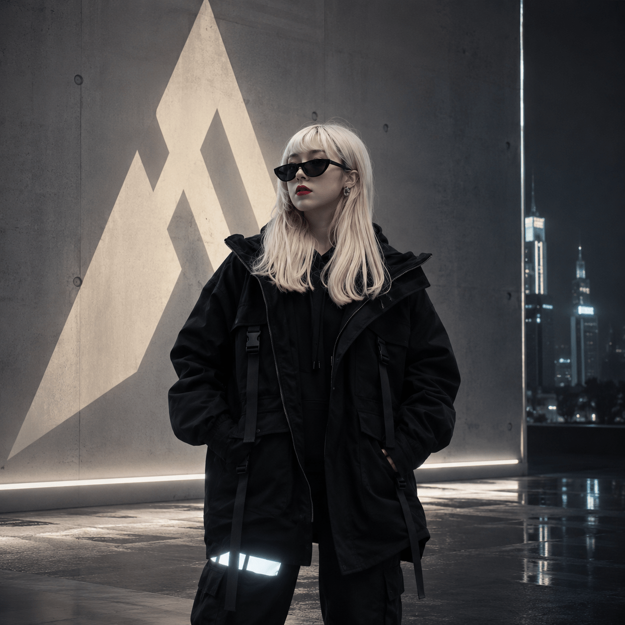 Women's Techwear Denim Oversized Pockets Black Jacket - ATLAS 1