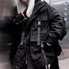 Women's Techwear Denim Oversized Pockets Black Jacket - ATLAS 1