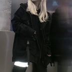 Women's Techwear Denim Oversized Pockets Black Jacket - ATLAS 1