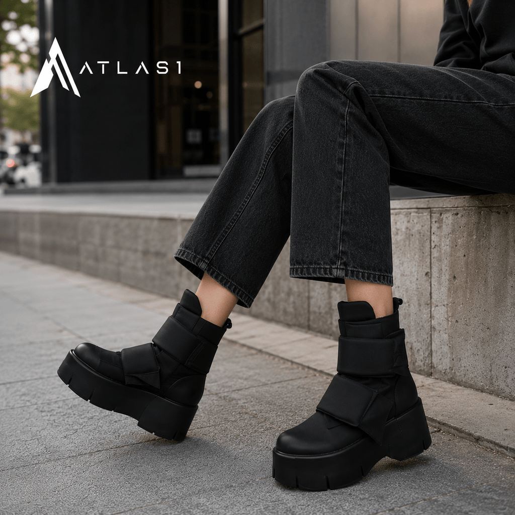 Women's Techwear Platform Leather Ankle Boots - ATLAS 1