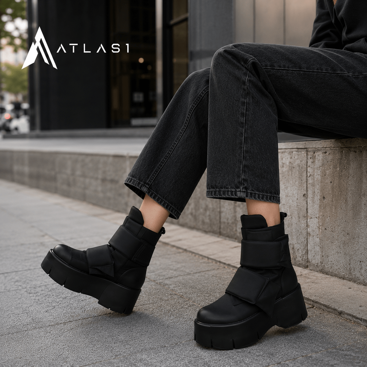 Women's Techwear Platform Leather Ankle Boots - ATLAS 1
