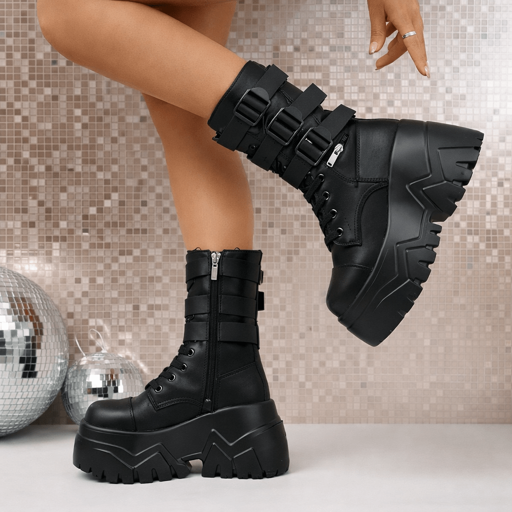 Women’s Techwear Punk Platform Buckle Boots - ATLAS 1