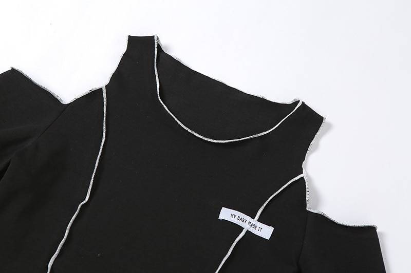 E girl Style Patchwork Black T shirts Gothic One Shoulder Sleeve Y2k Crop Tops Ruffles Hem Hip Hop Techwear Women Tees B 7