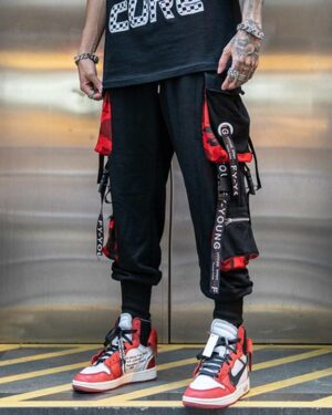 Hip Hop Joggers Men Letter Ribbons Cargo Pants Pockets Track Tactical Casual Techwear Male Trousers Sweatpants Sport Streetwear Men's Techwear Cargo Pants Men's Techwear Pants Black Techwear Techwear Fashion & Clothing Techwear for Boys Techwear for Men 