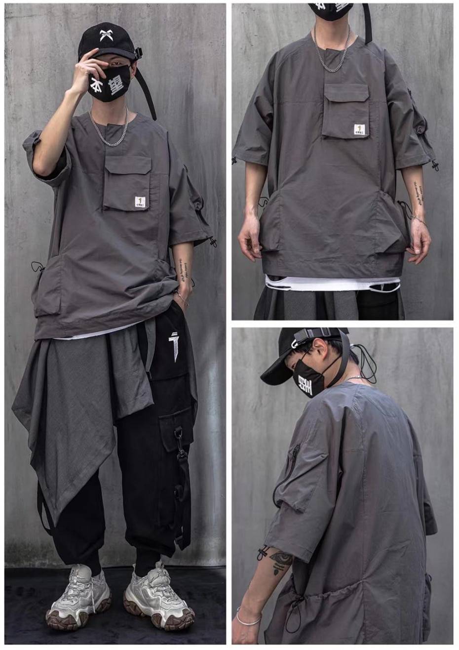 11 BYBB'S DARK 2021 Hip Hop T Shirt Men Summer Multi Pockets Oversize Tshirts Streetwear Functional Harajuku T-Shirt WB122