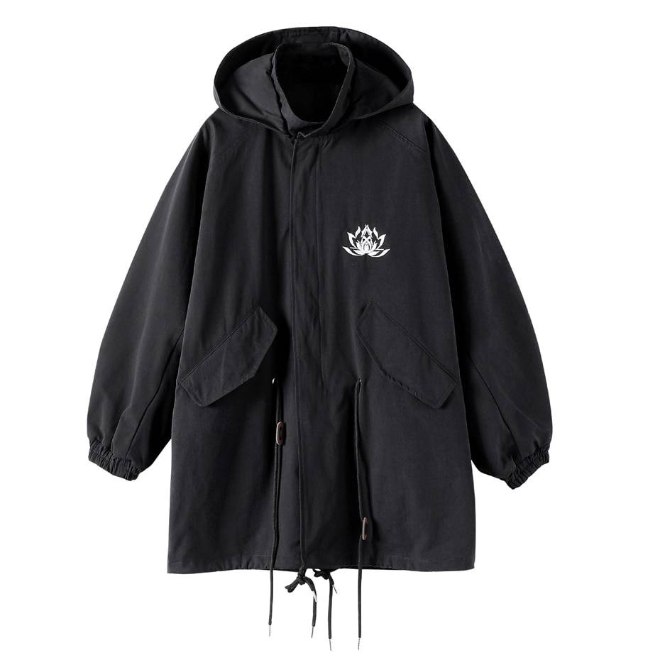 11 BYBB'S DARK Black Cargo Windbreaker Jackets Streetwear Men Flower Embroidery Jacket Hooded 2021 Loose Coats WB076
