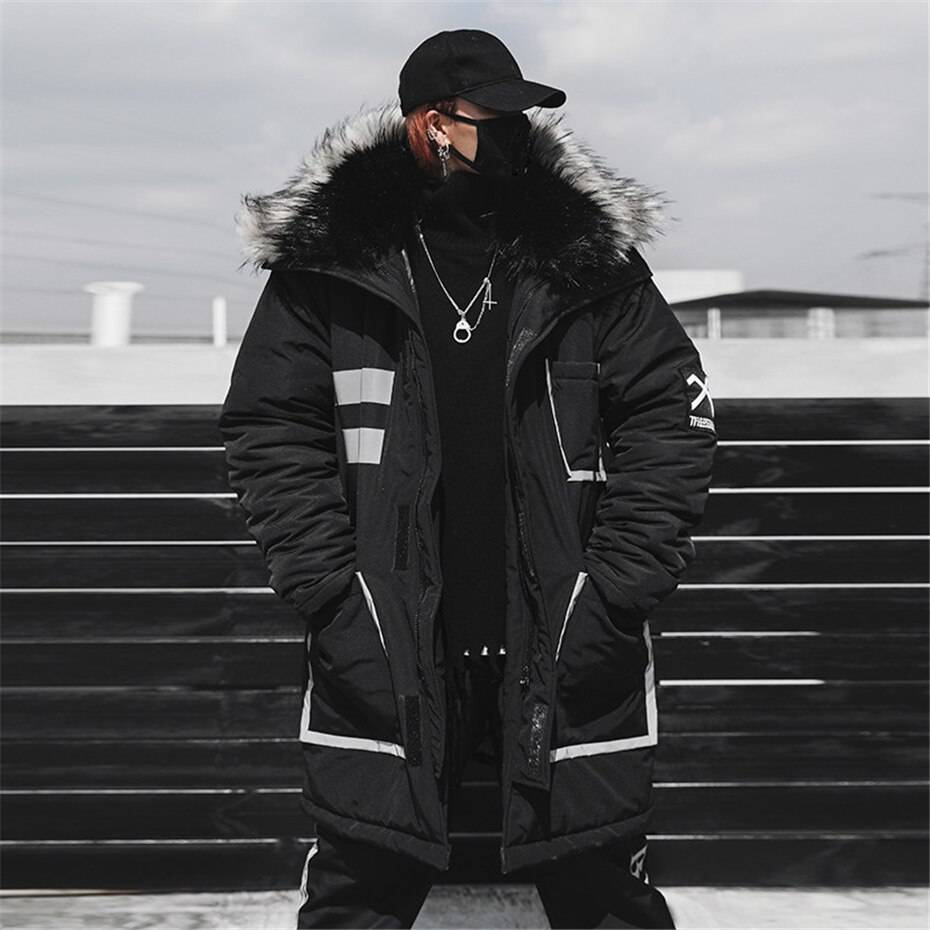 11 BYBB'S DARK Black Winter Thick Jacket Parkas Men Hooded Fur Collar Coats Parka Streetwear Mens Hip Hop Long Warm Coats DG175