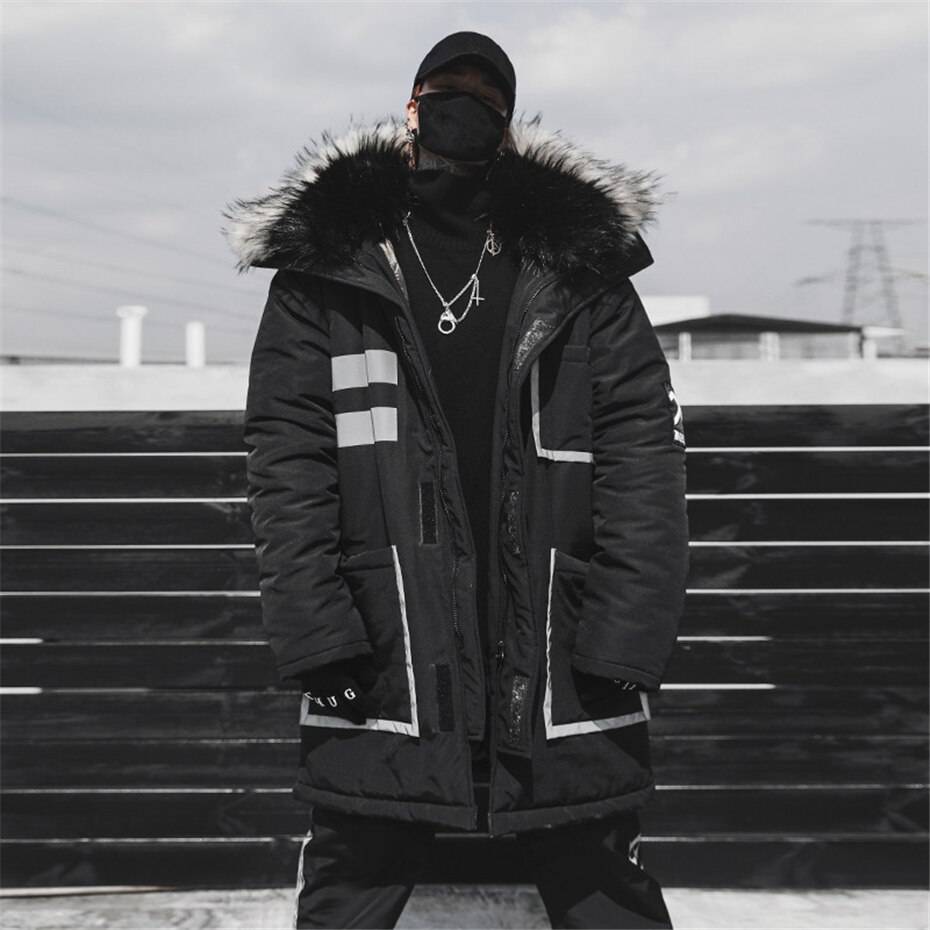 11 BYBB'S DARK Black Winter Thick Jacket Parkas Men Hooded Fur Collar Coats Parka Streetwear Mens Hip Hop Long Warm Coats DG175