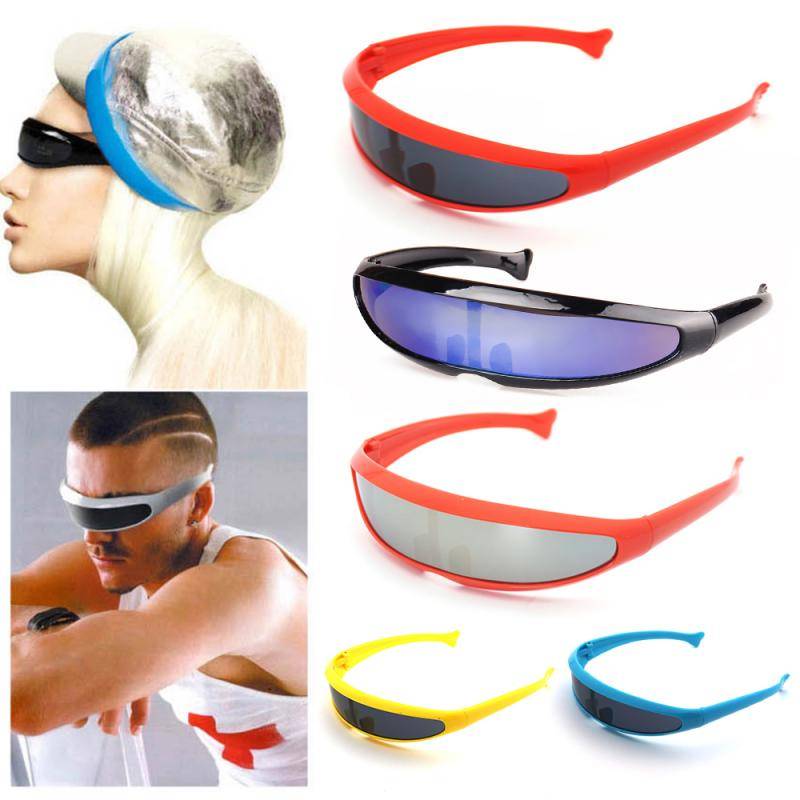 Futuristic Cyclops Sunglasses Plastic Color Mirrored Single Lens Visor Cosplay Women Men Party Eye Glasses Big Frame Shi 19