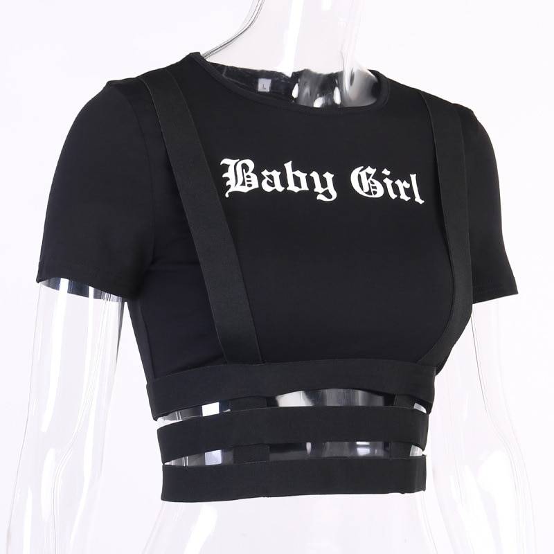 Gothic Crop Top T Shirt Women Sexy Punk Club Tshirt Goth Streetwear Y2K Harajuku Tee Techwear 12