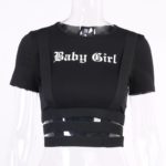 Gothic Crop Top T-Shirt Women Sexy Punk Club Tshirt Goth Streetwear Y2K Harajuku Tee Techwear