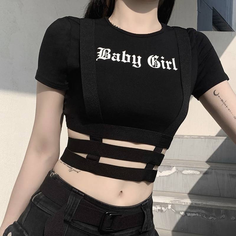 Gothic Crop Top T Shirt Women Sexy Punk Club Tshirt Goth Streetwear Y2K Harajuku Tee Techwear 7