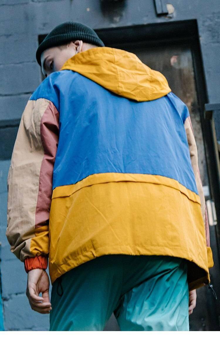 Men's Colourful Techwear Hooded Windbreaker Jacket