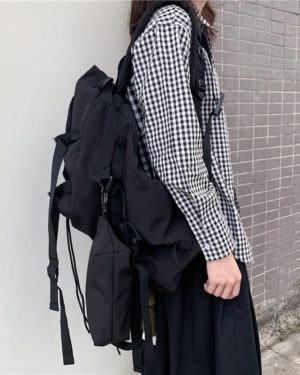 Techwear Alternative Black Backpack Unisex Harajuku Pocket Buckles Tour Bag