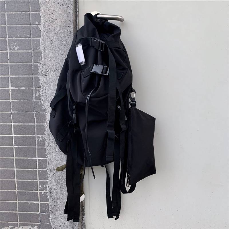 Techwear Alternative Black Backpack Unisex Harajuku Pocket Buckles Tour Bag 4