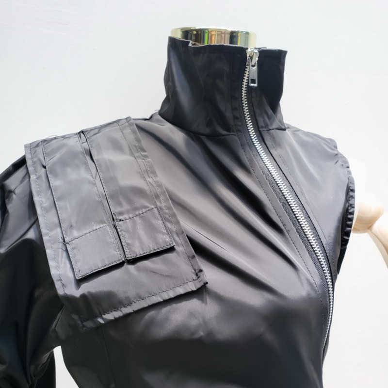 Techwear Asymetric Women Jacket One Shoulder Stand Collar Zipper Jacket 2