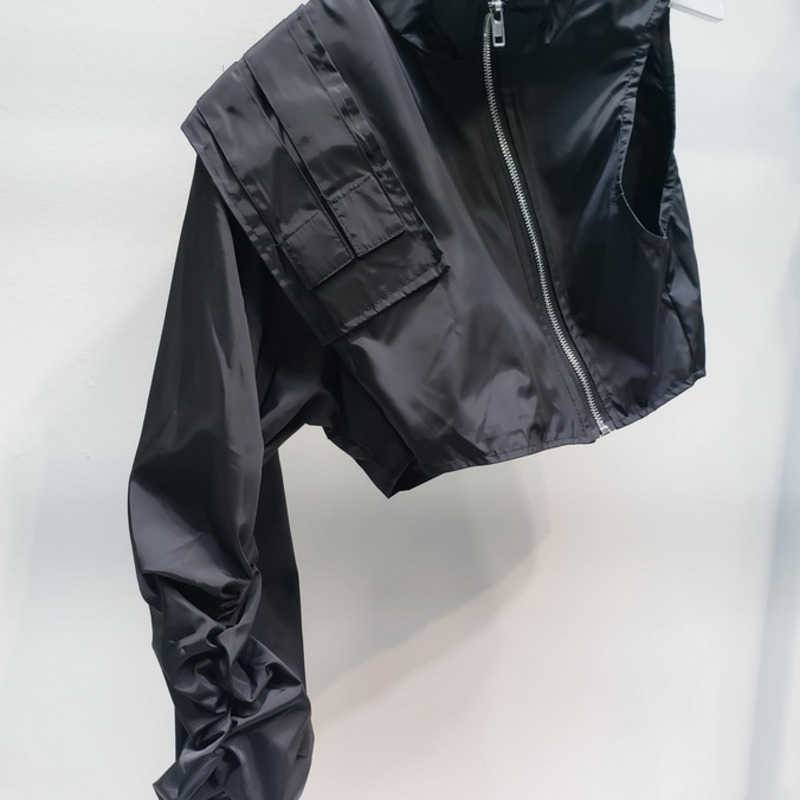 Techwear Asymetric Women Jacket One Shoulder Stand Collar Zipper Jacket 3
