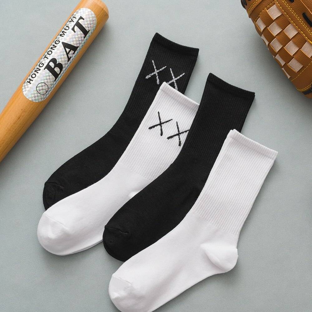 1 Pair New Men Cotton Sports Socks Breathable Compression Long Solid Black White Socks Summer Winter Tube Socks 6
