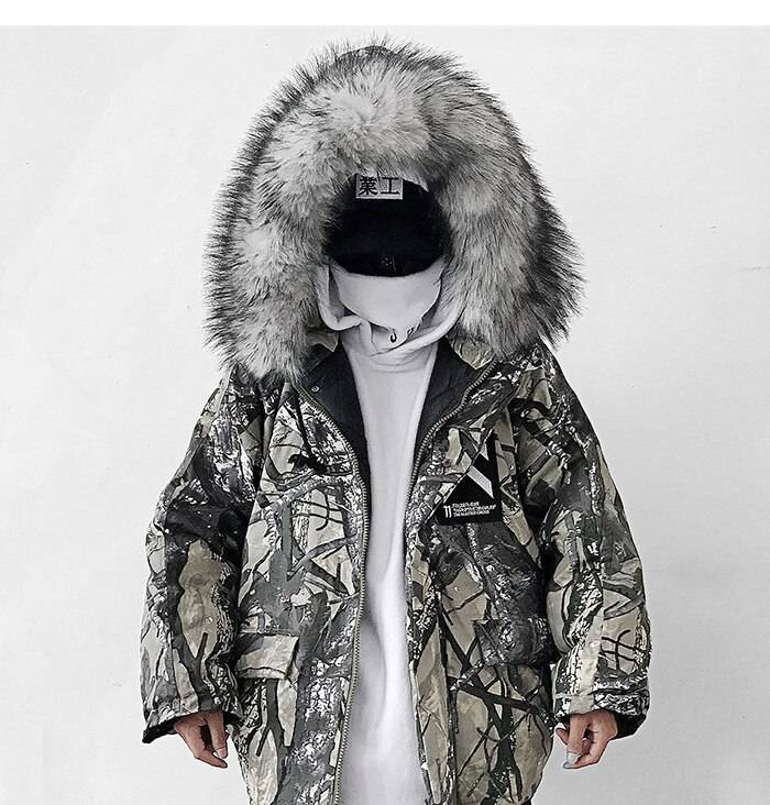 11 BYBB8217S DARK Hip Hop Hooded Parkas Jacket Men 2019 Branch Camouflage Harajuku Tops Streetwear Men Winter Thick Coat 6