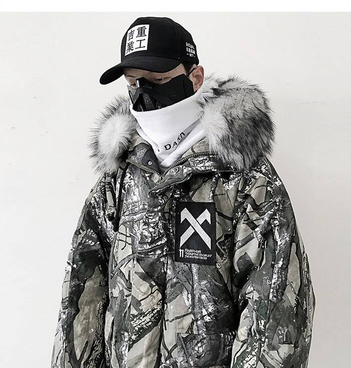 11 BYBB8217S DARK Hip Hop Hooded Parkas Jacket Men 2019 Branch Camouflage Harajuku Tops Streetwear Men Winter Thick Coat 7