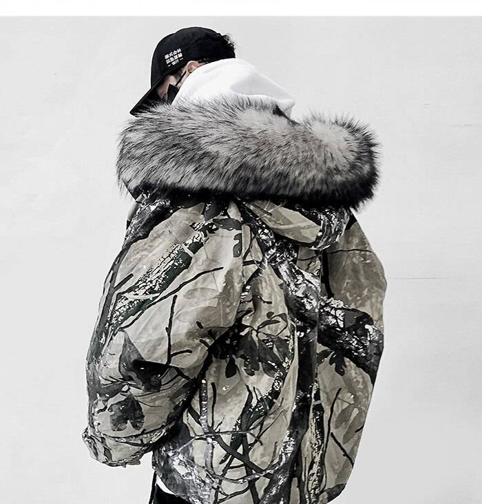 11 BYBB8217S DARK Hip Hop Hooded Parkas Jacket Men 2019 Branch Camouflage Harajuku Tops Streetwear Men Winter Thick Coat 8