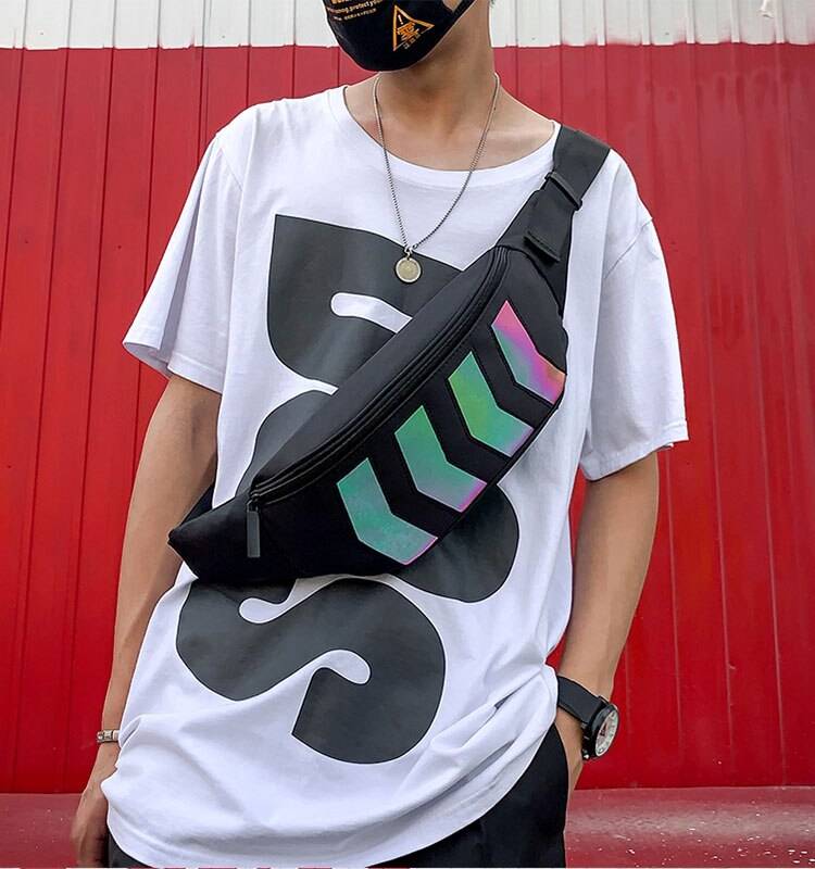 2019 Chest Bag for Men Waist Bag Canvas Fanny Pack Boy Street Reflective Crossbody Pack Casual Travel Bags Hip Hop Shoul 20