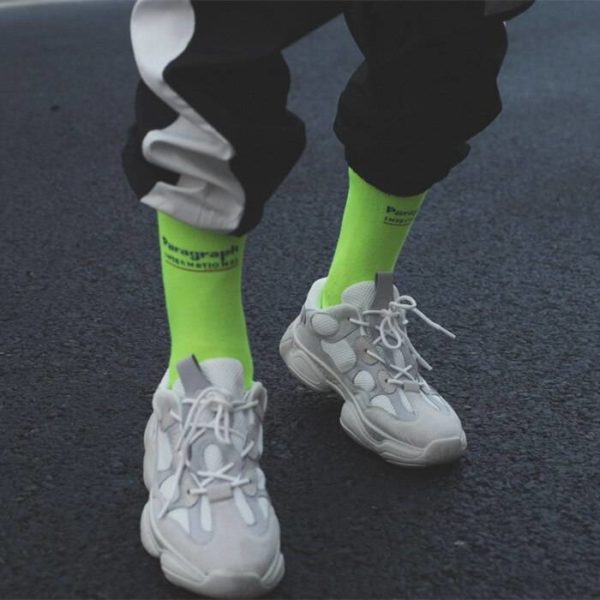 2019 new fluorescent color green socks ins Harajuku style men and women in the tube socks street shooting stockings tide