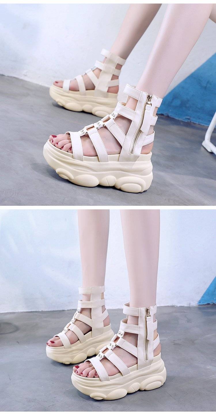 2020 New Fashion Leather Hollow Out Gladiator Platform Sandals Women Wedge High Heels Summer Shoes Woman Punk Chunky San 10