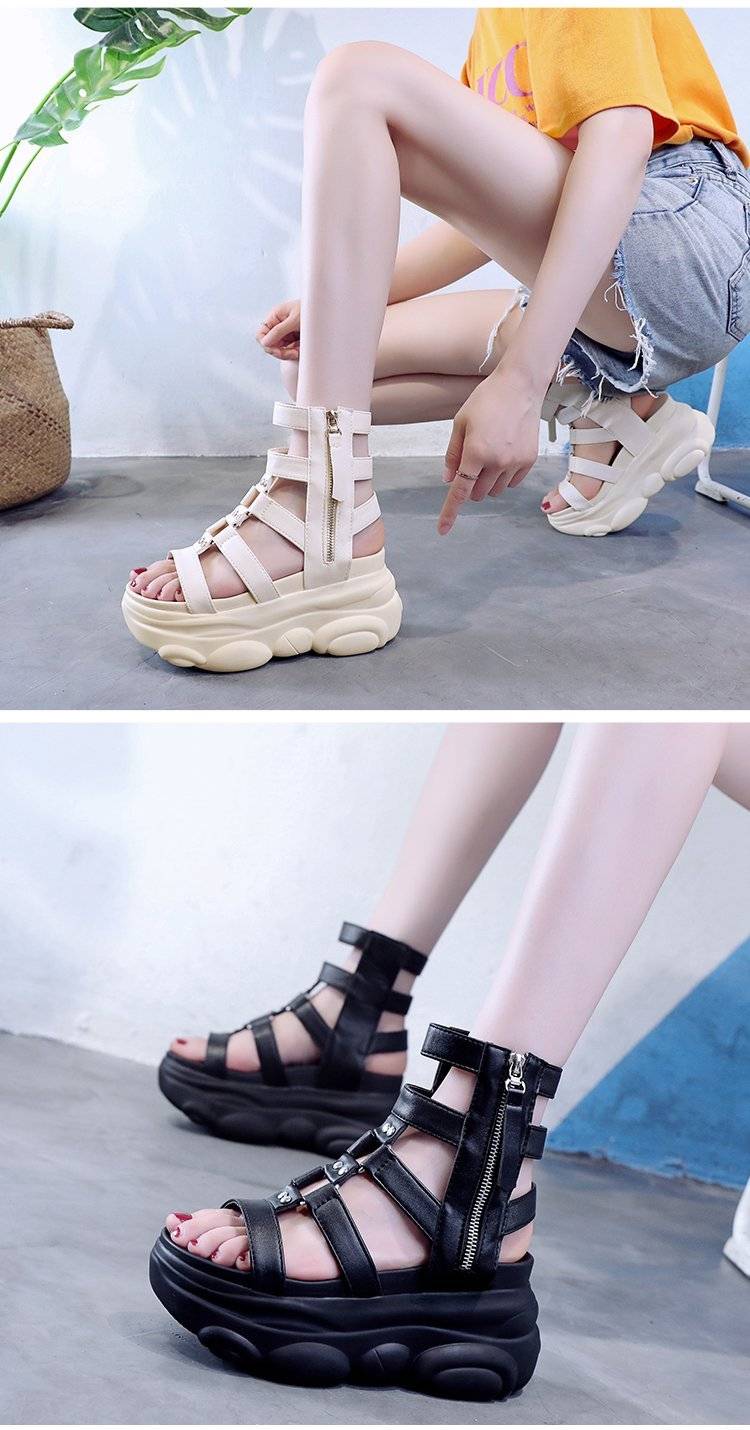 2020 New Fashion Leather Hollow Out Gladiator Platform Sandals Women Wedge High Heels Summer Shoes Woman Punk Chunky San 11