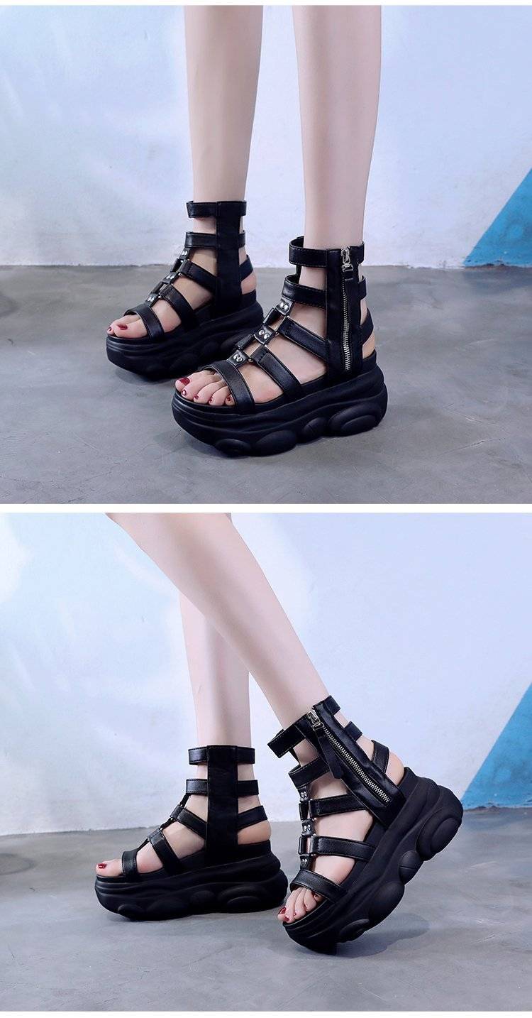 2020 New Fashion Leather Hollow Out Gladiator Platform Sandals Women Wedge High Heels Summer Shoes Woman Punk Chunky San 12