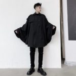 2021 Autumn Double Breasted Men’s Cape-type With Sleeves Windbreaker Coat Cloak Black Mid Length Oversized Trench