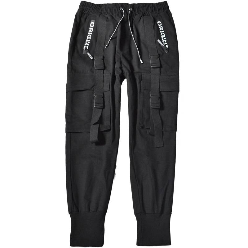 2021 Autumn Side Zipper Pockets Ribbons Men8217s Jogger Trousers Cotton Hip Hop Streetwear Sweatpants Pencil Pants Black 14