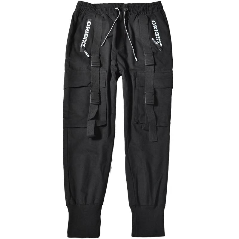 Men's Solid Black Tactical Straps Techwear Cargo Pants ☢️ ATLAS 1