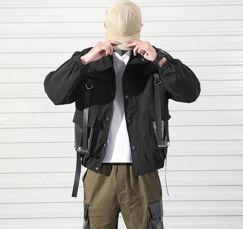 2021 Men Military Jacket Coats Casual Windbreaker Ribbons Pockets Men8217s Overalls Bomber Jacket Hip Hop Streetwear Man 6