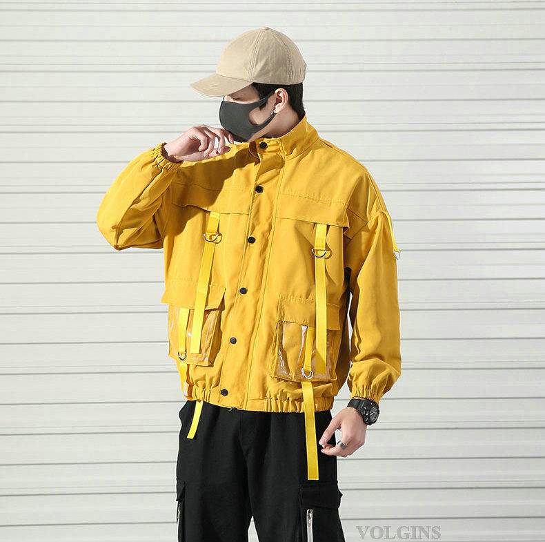 2021 Men Military Jacket Coats Casual Windbreaker Ribbons Pockets Men8217s Overalls Bomber Jacket Hip Hop Streetwear Man 8