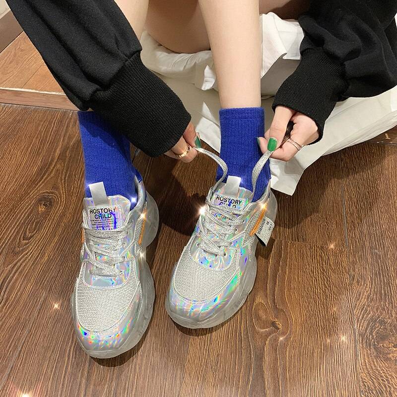 2021 Spring Trend Women Transparent Sneakers Harajuku Platform Woman Shoes Laser Jelly Casual Shoes Shining Shoes Runnin 13