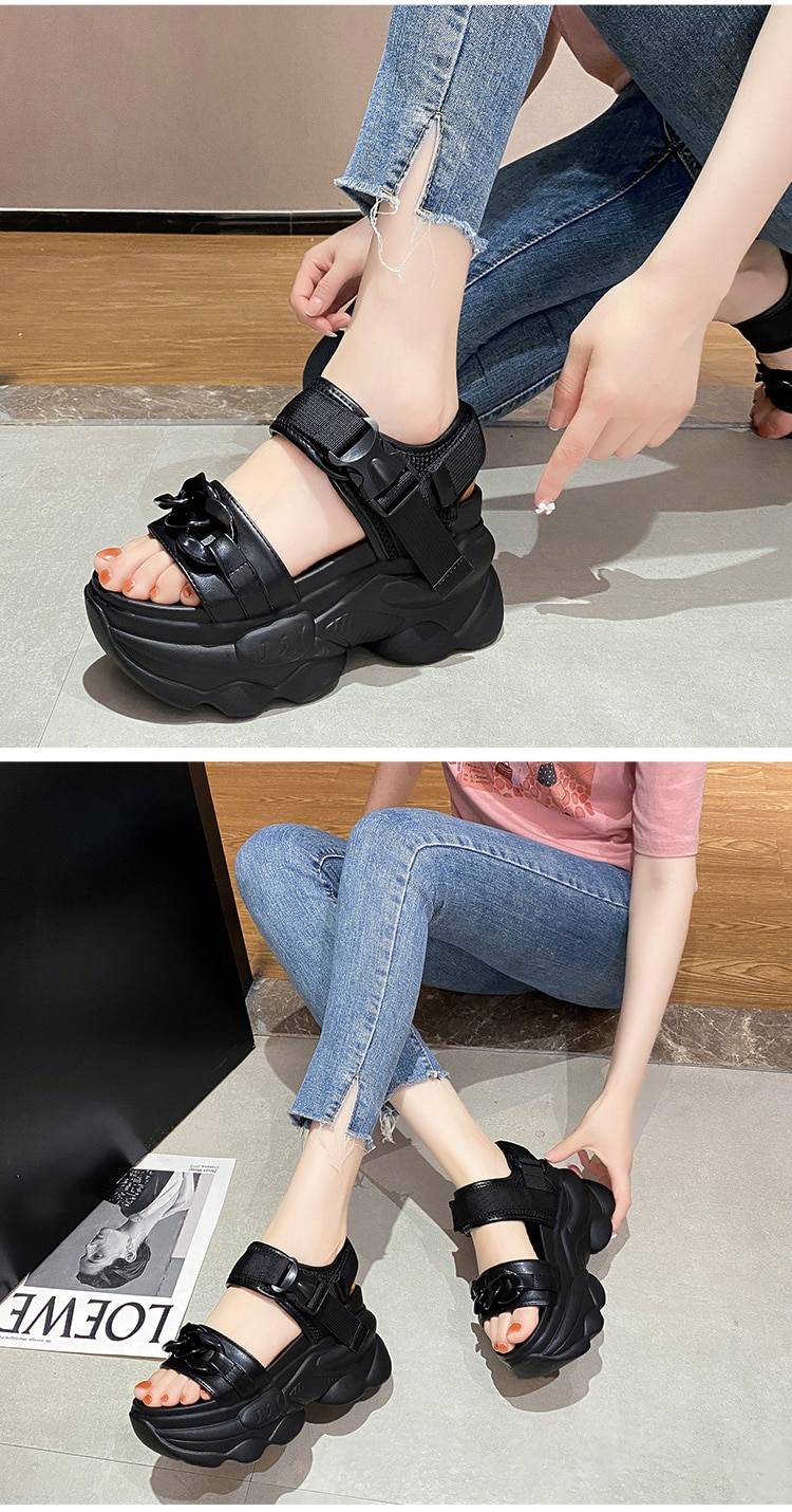 2021 Summer Wedges Sandals 9cm Ladies Beach Slippers High Heel Sandals Women Casual Shoes Platform Chunky Shoes Sandalia 8