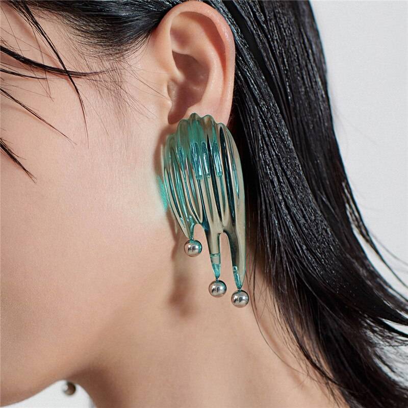 2k Futuristic Green Transparent Liquefied Earrings for Women Party Wedding Jewelry Accessories 2021 Summer Trend New Fas 10