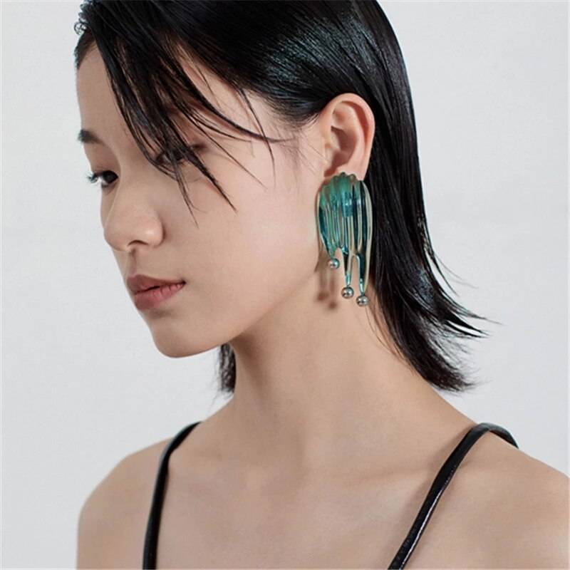 2k Futuristic Green Transparent Liquefied Earrings for Women Party Wedding Jewelry Accessories 2021 Summer Trend New Fas 11
