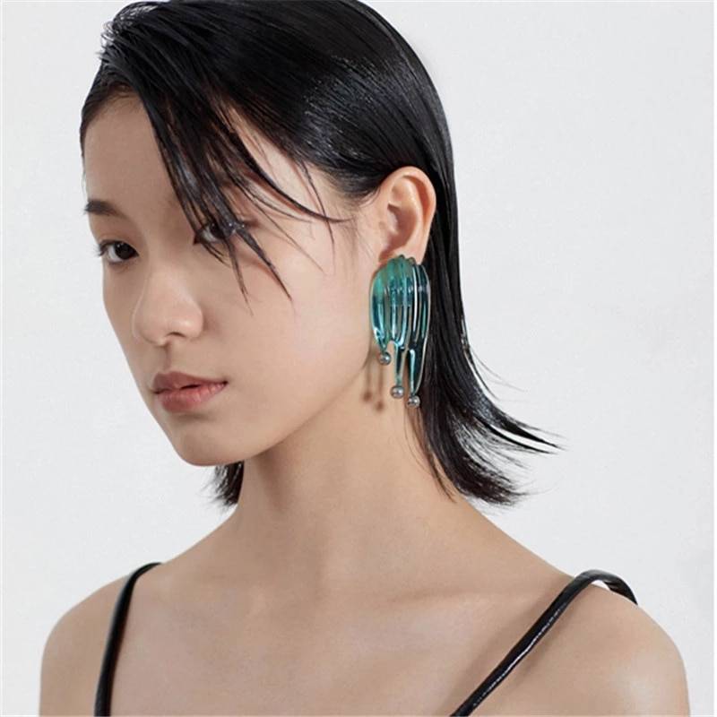 2k Futuristic Green Transparent Liquefied Earrings for Women Party Wedding Jewelry Accessories 2021 Summer Trend New Fas 12