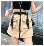 A Line Zipper Women Mini Cargo Skirts Pockets Sashes Slim Solid Ladies Short Skirt 2021 Summer Sexy Black Khaki Bottom Female