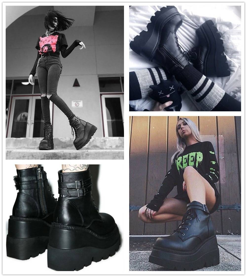 Brand Design 2021 Big sizes 43 Platform High Heels Cosplay Fashionable Autumn Winter Wedges Shoes Ankle Boots Women 6